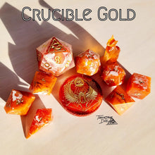 Load image into Gallery viewer, &quot;Crucible Gold&quot; Set + Coin + CHONK d20